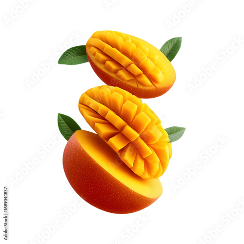 slices of ripe mango with fibrous texture and juicy appearance