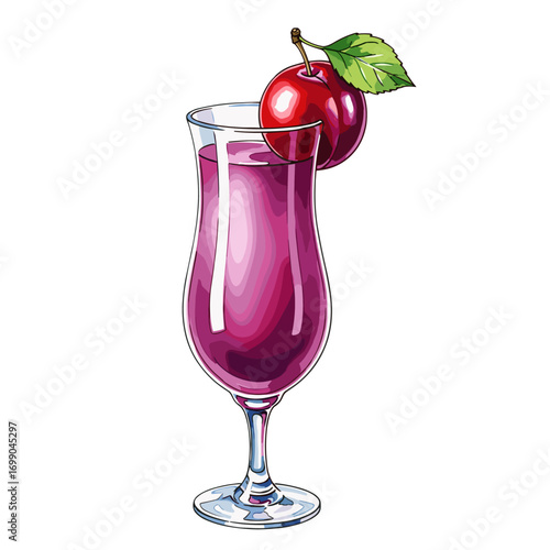Colorful Purple Fruit Smoothie Drink with Cherry Garnish in Elegant Glass