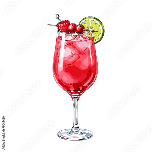 Refreshing Summer Cocktail with Red Berries and Lime Garnish in Elegant Glass