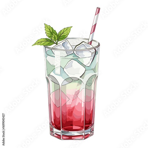Refreshing Summer Beverage with Ice and Mint in a Tall Glass for Warm Days