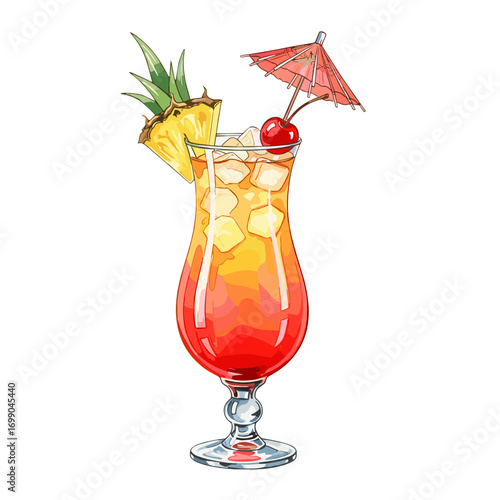 Refreshing Tropical Cocktail with Pineapple, Cherry, and Umbrella for Summer Parties