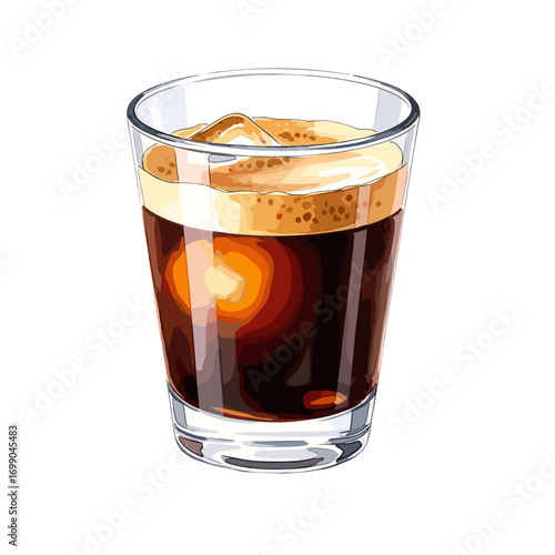 Delicious Espresso Drink in Clear Glass with Creamy Foam on Top Perfect for Coffee Lovers