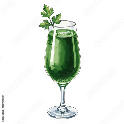 Fresh Green Herbal Drink in Elegant Glass with Garnish for Health Enthusiasts