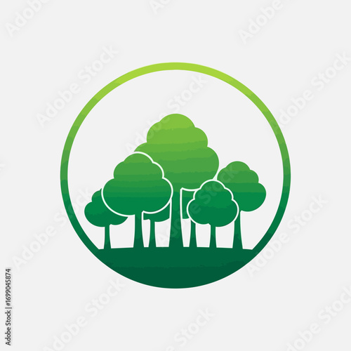 Green Forest Trees Circle Logo Design.