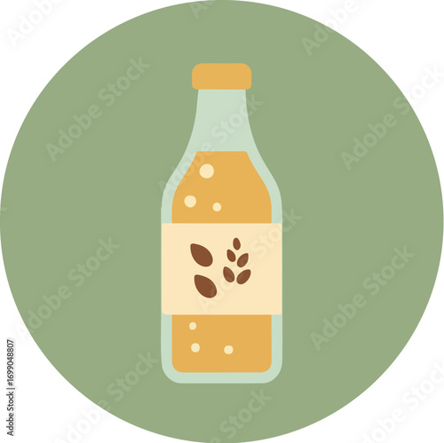 Sleek cylindrical bottle with light orange coffee beverage and yellow cap on light green background