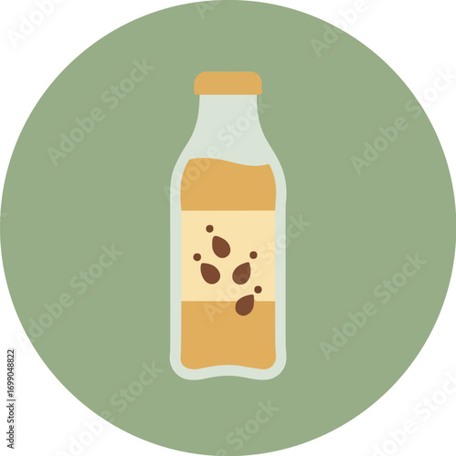 White beverage bottle with gradient label on light green background