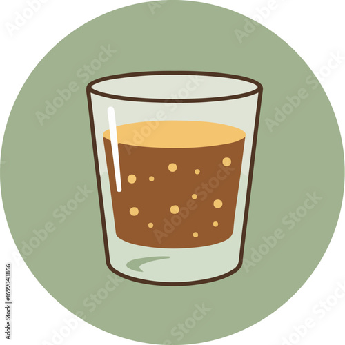 Close-up of a transparent glass with dark carbonated beverage and white straw on light green background