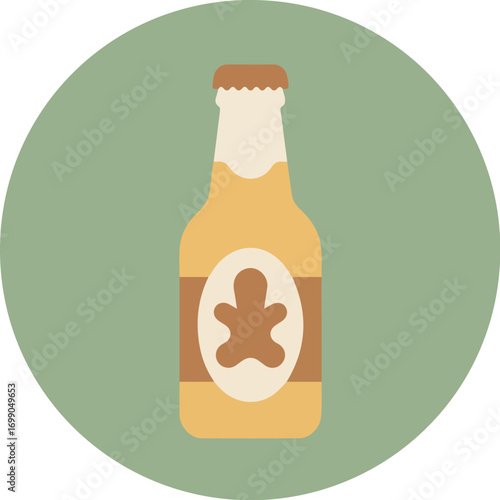 Single beer bottle with gingerbread man label on muted green background