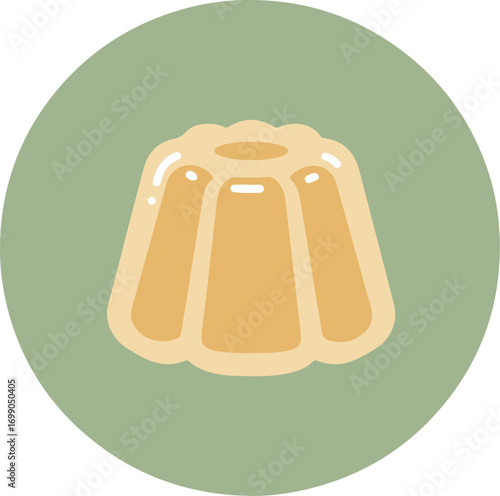 Close-up of gelatin dessert with smooth, glossy surface and vertical ridges on light green background