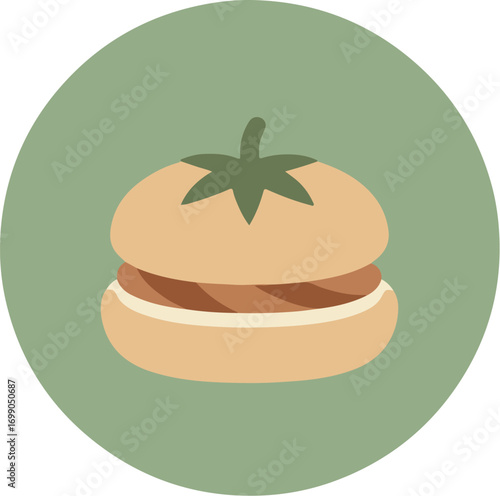 Close-up of a juicy burger with beef patty, lettuce, and toasted bun on a green background