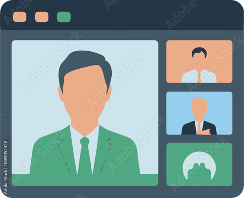 Flat design business webinar video conference screen with participants and presentation vector