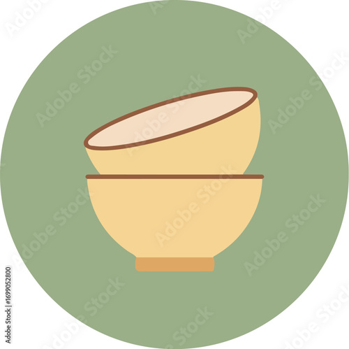 Two ceramic bowls stacked on a green circular background