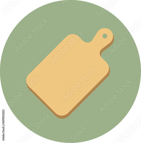 Rectangular wooden cutting board with handle on muted green background