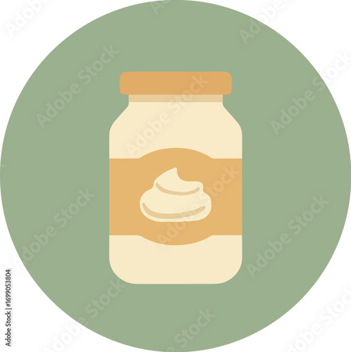 Light beige jar with orange lid and white swirl design on light green background