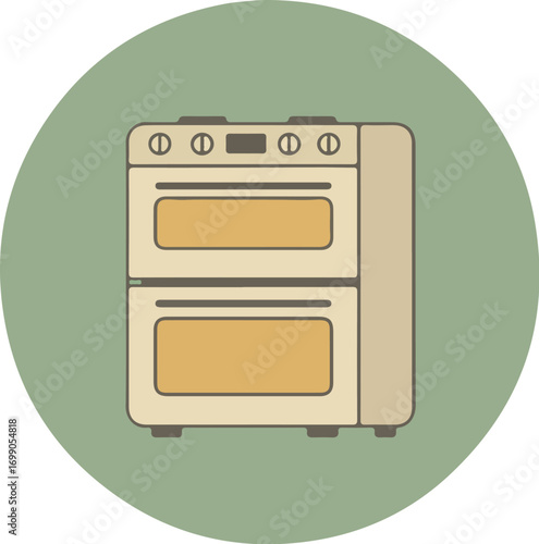 Sleek modern double-door oven with digital display and glass windows on light green background