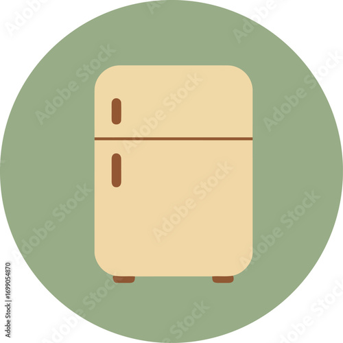 Sleek minimalist refrigerator with light beige finish and brown handles on light green circular background