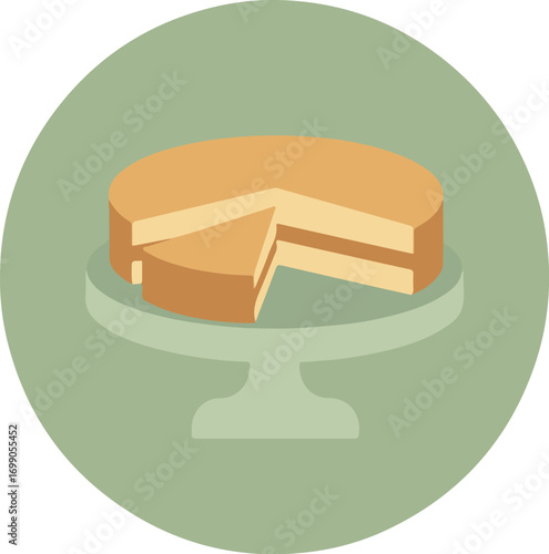 Meticulously crafted cake with creamy filling on white stand against muted green background