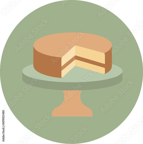 Three-layered cake with light brown exterior and darker brown fillings on a pedestal stand