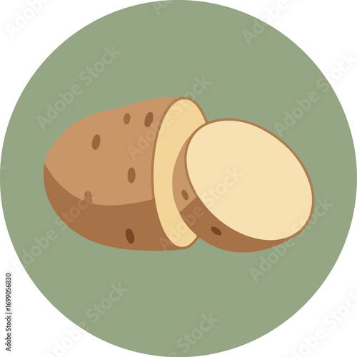 Close-up of a halved sweet potato with rustic exterior and smooth interior on a light green background