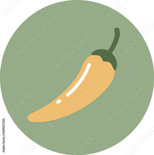 Single elongated chili pepper with glossy surface transitioning from bright yellow to deep green on muted green backdrop