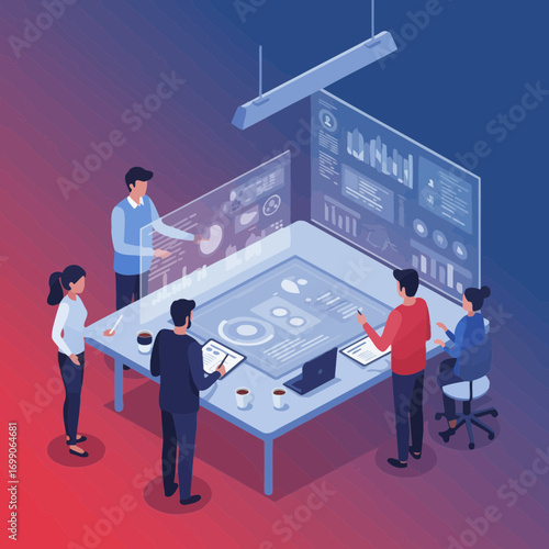 Collaborative Team Interpreting Futuristic Business Data