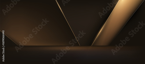 Elegant Dark Abstract Background with Golden Lines and Geometric Shapes
