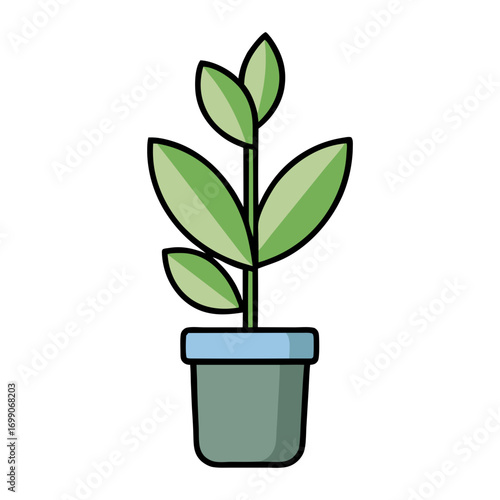 Simple illustration of a vibrant green houseplant in a decorative pot, representing growth, nature, and home gardening. Ideal for digital projects and botanical themes