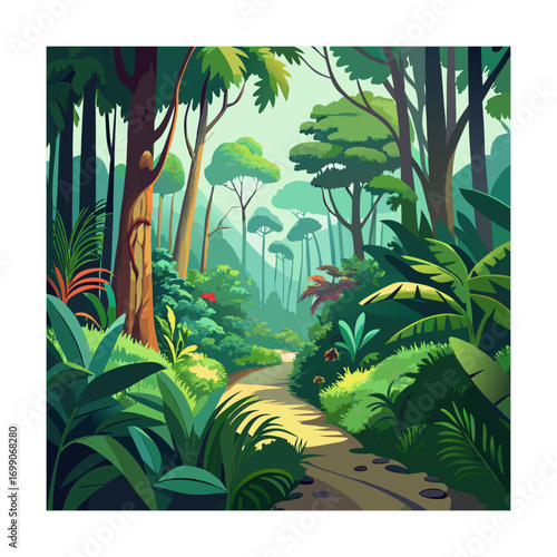 Serene Forest Path A Vibrant Illustration of Nature's Beauty and Tranquility