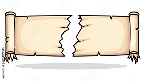 Cartoon Style Torn Parchment Scroll Banner for Medieval Game Assets and Design Projects