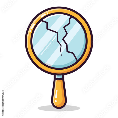 Cartoon Cracked Hand Mirror Illustration with Gold Frame for Creative Projects