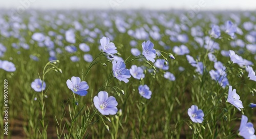 Vast field of light-blue flax blossoms