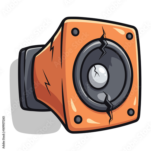 Cartoon Speaker Damage, Audio Equipment, Music, Sound System Vector Graphic Illustration