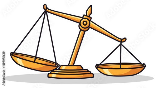 Cartoon Golden Scales of Justice Depicting Balance and Impartiality in Law Illustration