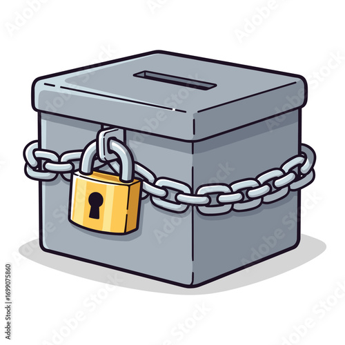 Secured Donation Box: Charity Funds Protected with Chain and Padlock Illustration Symbol