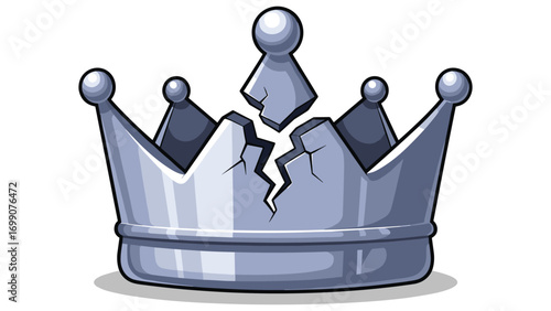 Illustrative broken silver crown vector, symbol of defeat or failure, royalty concept graphic