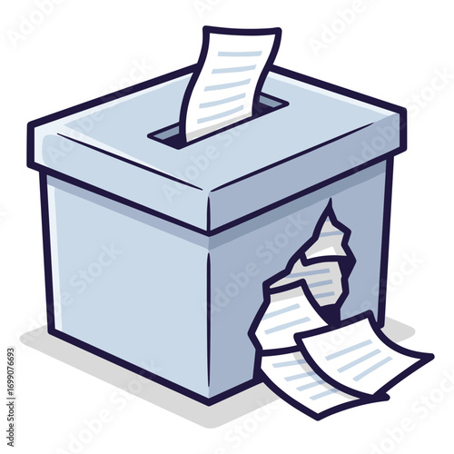 Cartoon Ballot Box Illustration for Elections and Democratic Processes with Papers