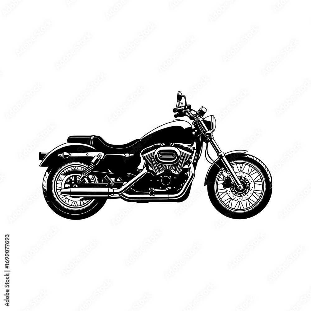 Obraz premium Classic cruiser motorcycle vector illustration isolated on a white background. Symbol of biker culture, freedom and the open road