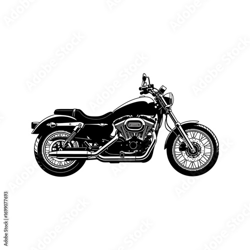 Classic cruiser motorcycle vector illustration isolated on a white background. Symbol of biker culture, freedom and the open road