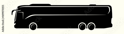 Iconic side view silhouette of a passenger coach bus, a simple symbol for tourism, road trips, and intercity transport services