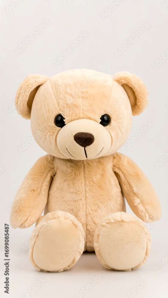 Obraz premium Beige teddy bear, sitting, front view