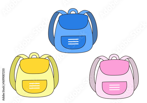 カラフルなリュックサックのイラストセット1