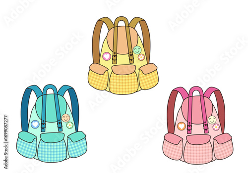 可愛いリュックサックのイラストセット1