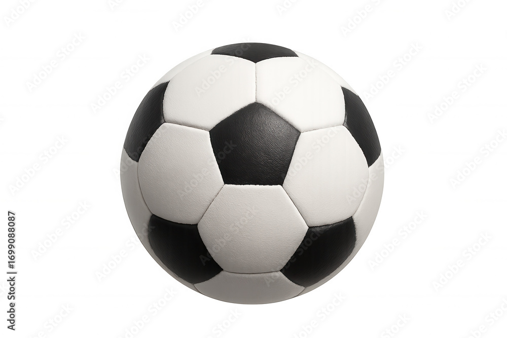 Fototapeta premium Photorealistic 3d rendering depicting classic soccer ball featuring white, black pentagons against transparent backdrop