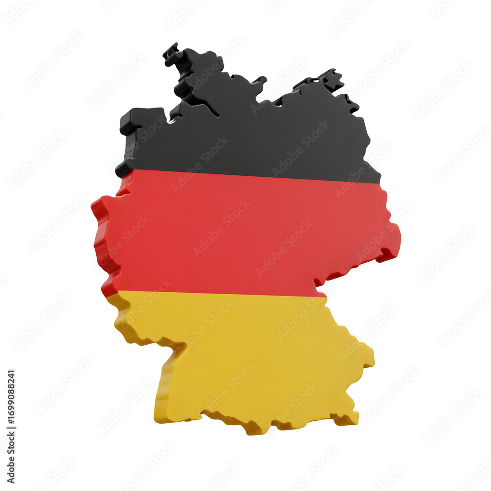 Fototapeta premium Realistic 3D Render of Germany Map with National Flag Colors and Detailed Geographic Contour