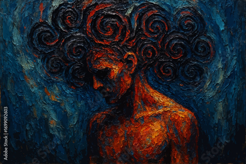 Human body merged with negative thought patterns