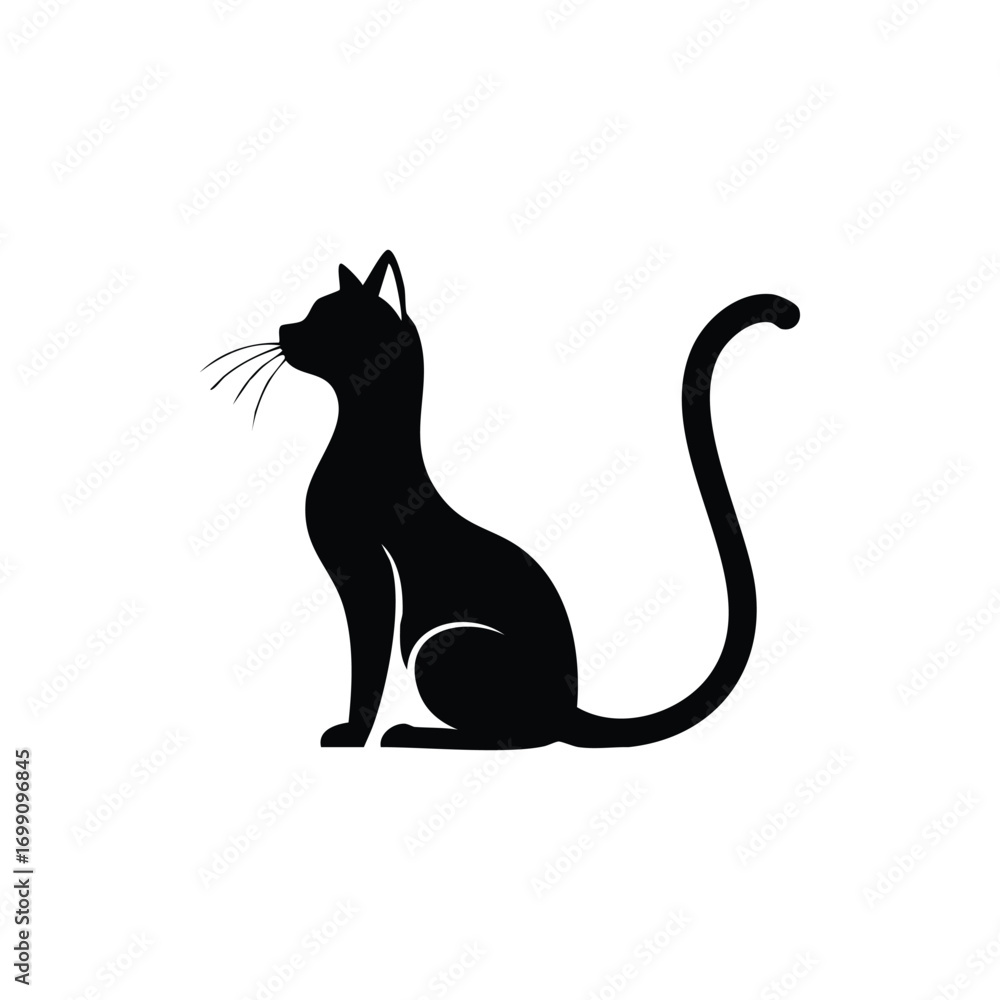 Fototapeta premium Elegant black cat silhouette isolated on white background a minimalist design