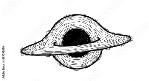 Black Hole Illustration with Accretion Disk on White Background