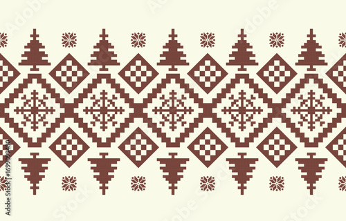 Christmas and New Year colorful and white seamless pattern, fairytale pixel pattern in white and green with Nordic snowflakes for winter hats, ugly sweaters, jumpers. wallpaper, paper or other design