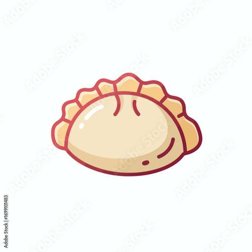 A simple flat icon of a light brown dumpling with red outlines
