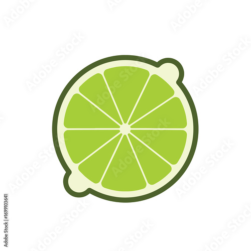 A stylized cartoonlike depiction of a lime slice